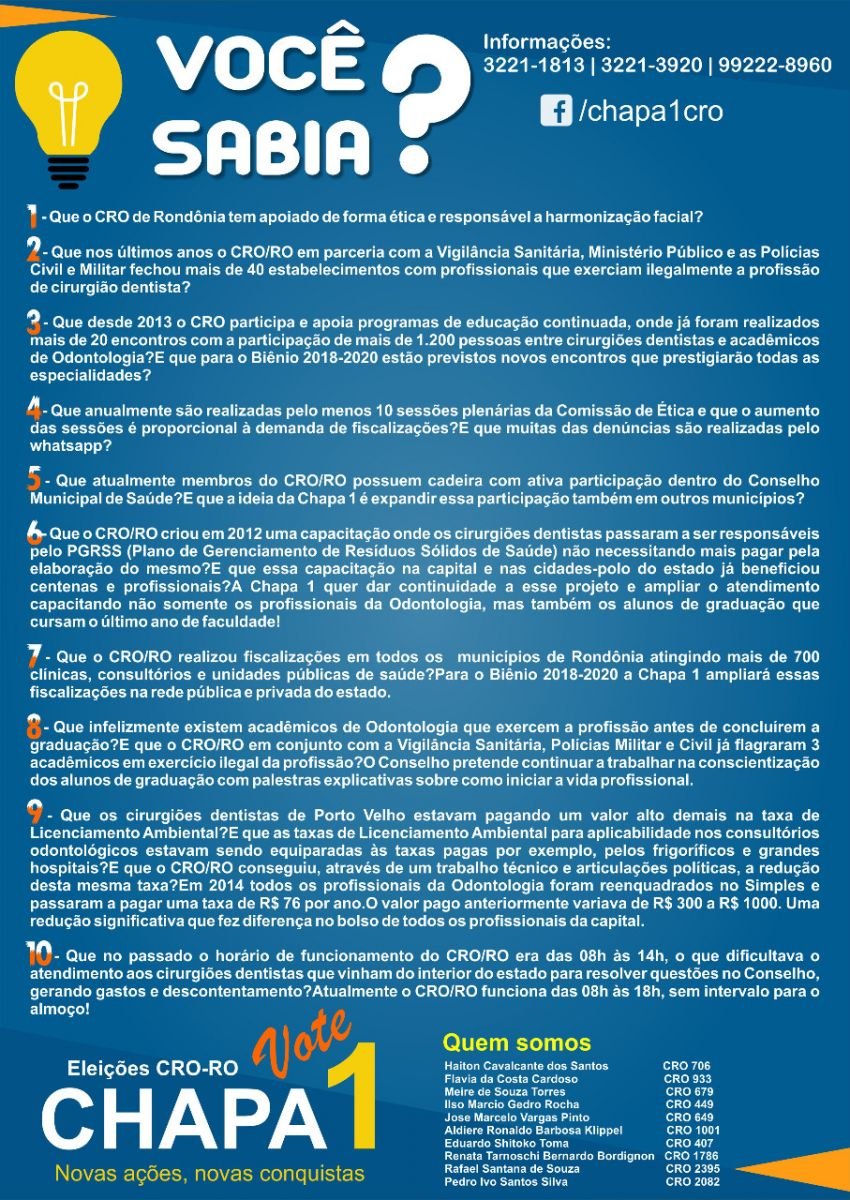 ELEIÇÕES PARA O CRO/RO ACONTECEM NESTA SEXTA-FEIRA (04) - News Rondônia