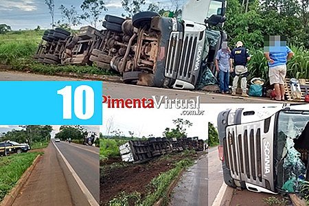 CARRETA TOMBA APÓS ENROSCAR EM FIO ELÉTRICO NA BR-364 - News Rondônia