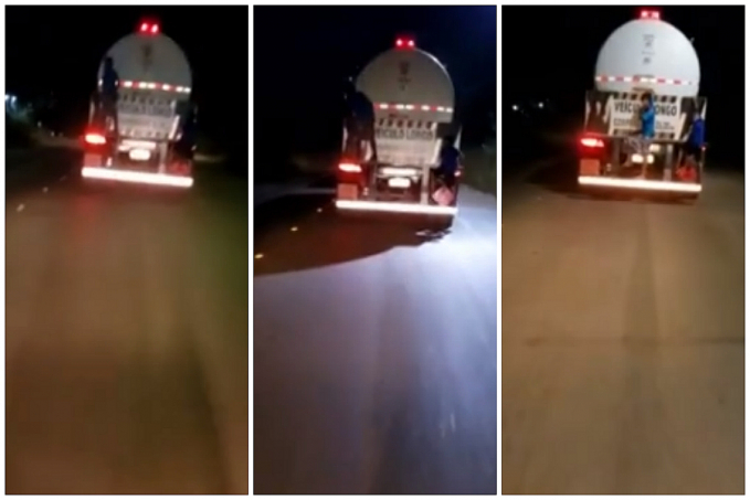 Perigo: adolescentes são flagrados pegando carona em traseira de caminhão de combustível - News Rondônia