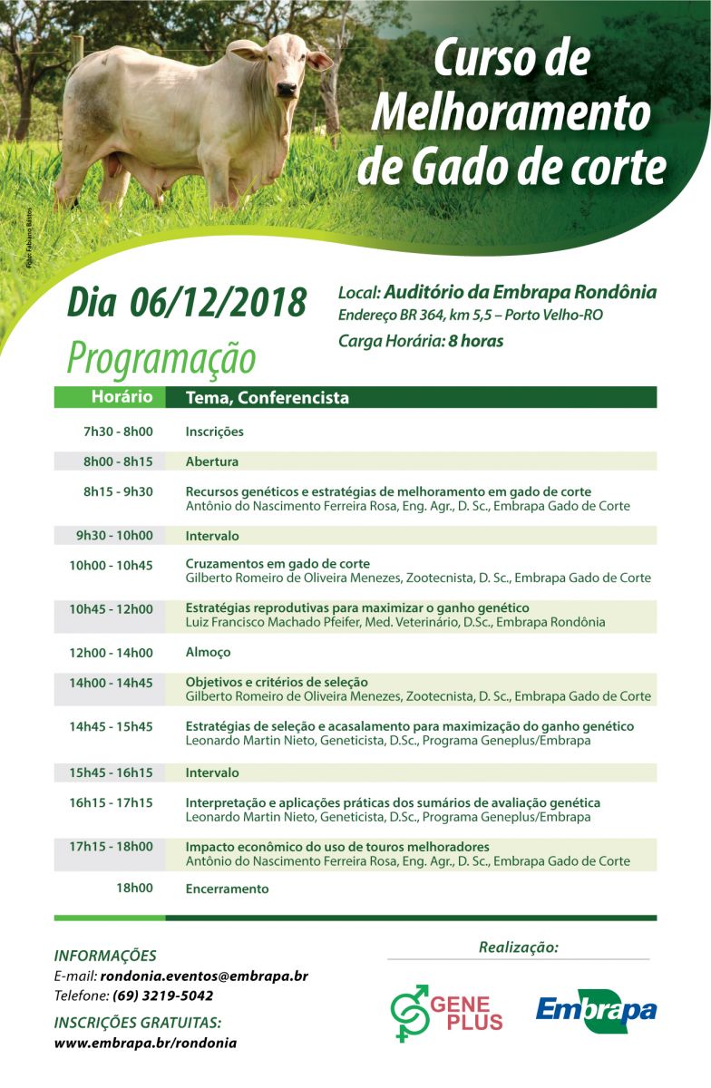 INSCRIÇÕES ABERTAS PARA CURSO DE MELHORAMENTO DE GADO DE CORTE EM PORTO VELHO - News Rondônia