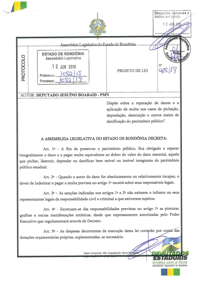 DEPUTADO JESUÍNO BOABAID APRESENTA PROJETO DE LEI QUE PENALIZA PICHADORES - News Rondônia