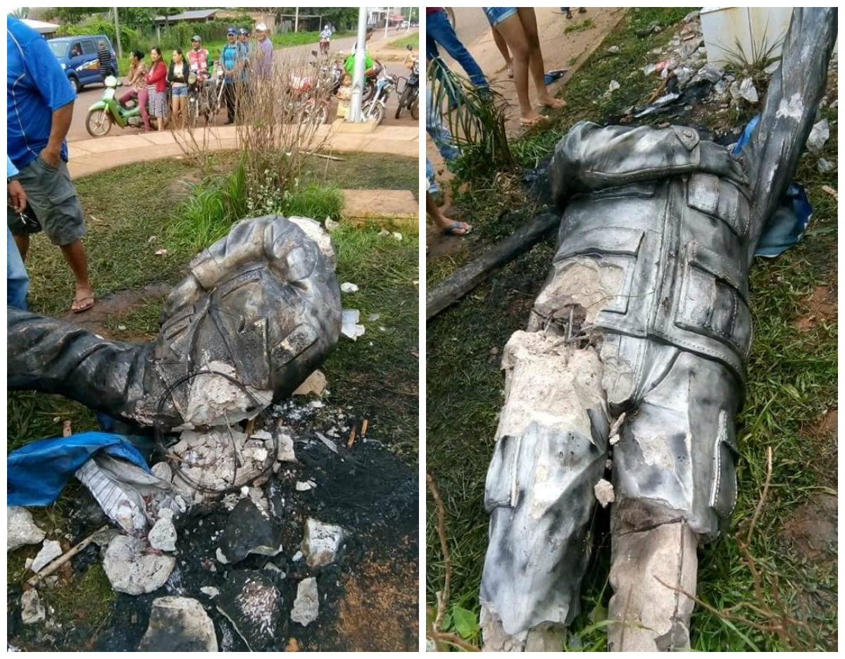CIDADE BOLIVIANA PRÓXIMA A GUAJARÁ MIRIM QUEIMA ESTATUA DE HUGO CHAVEZ DURANTE PROTESTO - News Rondônia