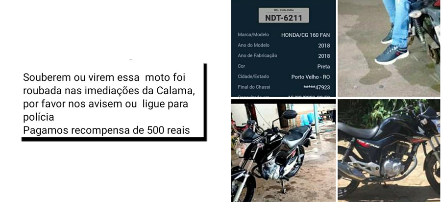 Proprietário procura moto roubada na noite de segunda-feira, 15 na capital - News Rondônia