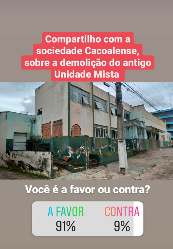 CACOAL: Enquete realizada pela assessoria do vereador Romeu Moreira mostra que Cacoalenses querem a demolição da antiga Unidade Mista - News Rondônia