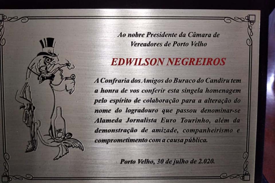 Alameda Euro Tourinho: Confraria homenageia Edwilson Negreiros em Porto Velho - News Rondônia