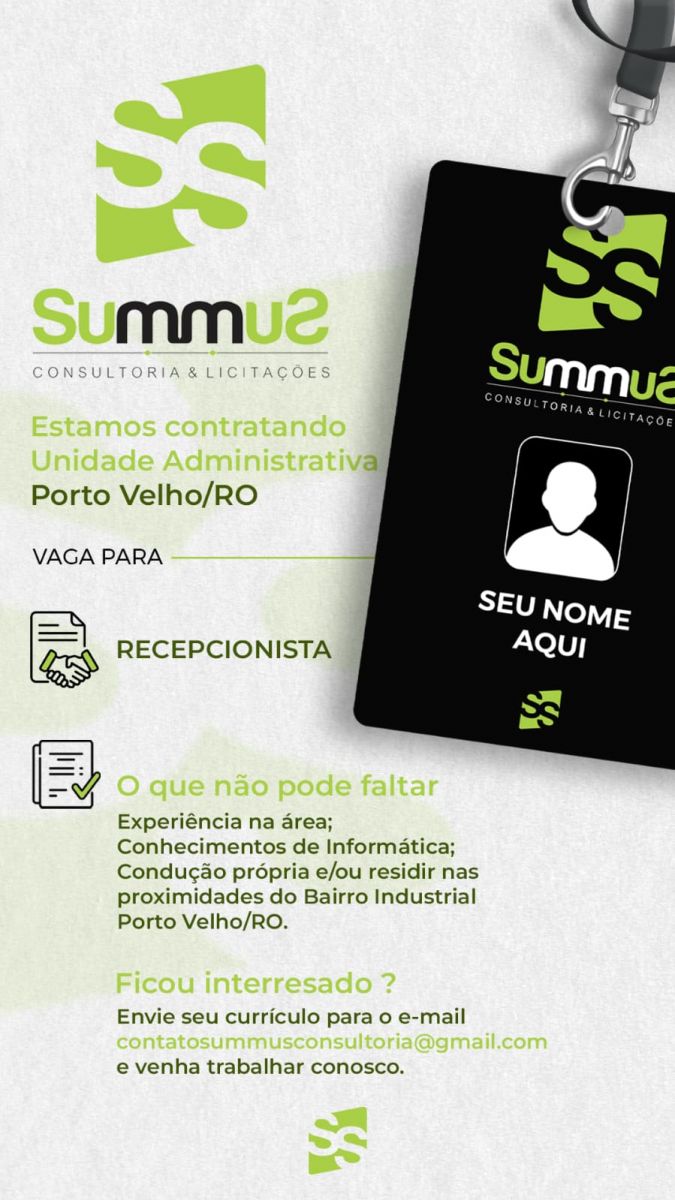 VAGAS DE EMPREGO: Contrata-se Recepcionista - News Rondônia