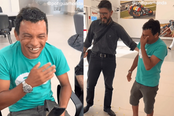 Patrão faz supresa, dá moto de presente a funcionário e vídeo emociona! - News Rondônia