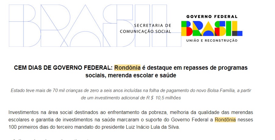 Governo Lula completa 100 dias destacando ações em Rondônia, estado dominado pela direita - News Rondônia