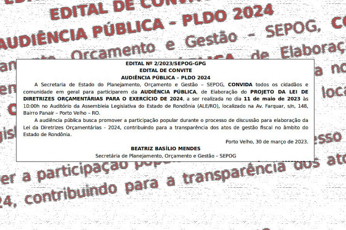 Em maio, rondonienses poderão discutir em audiência a Lei de Diretrizes Orçamentárias - News Rondônia