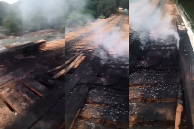 VANDALISMO - Após seis dias de acidente que matou duas crianças, Ponte de Madeira sobre o Rio Preto amanhece queimada - News Rondônia