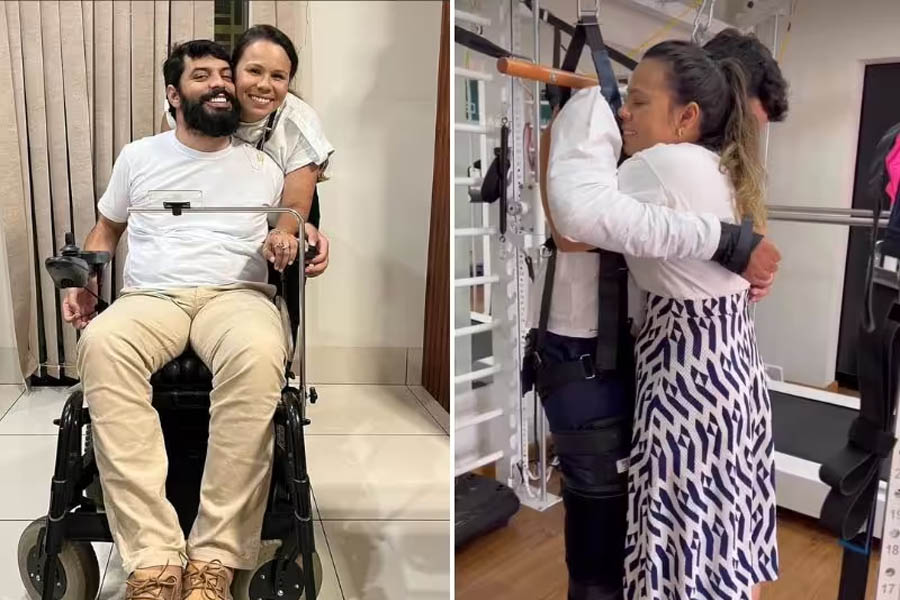 Esposa chora de alegria ao ver marido de pé pela 1ª vez, 3 anos após mergulho trágico em rio; VÍDEO - News Rondônia