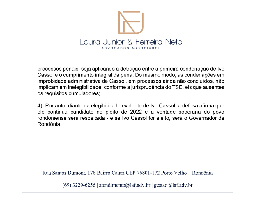 Em nota defesa de Ivo Cassol afirma que ele continua elegível e vai ser o novo governador de Rondônia - News Rondônia