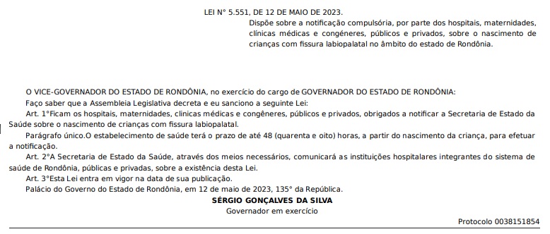 Virou Lei: Maternidades de RO vão ter 48 horas para informar nascimentos de bebês com lábio leporino - News Rondônia