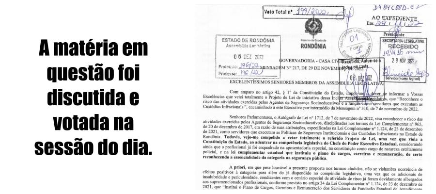 Deputados derrubam veto de Rocha sobre riscos a servidores que executam Custódia Infracionais - News Rondônia