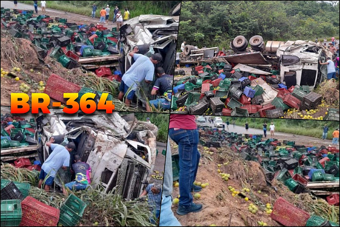 Caminhão de laranja tomba e interdita BR-364 - News Rondônia