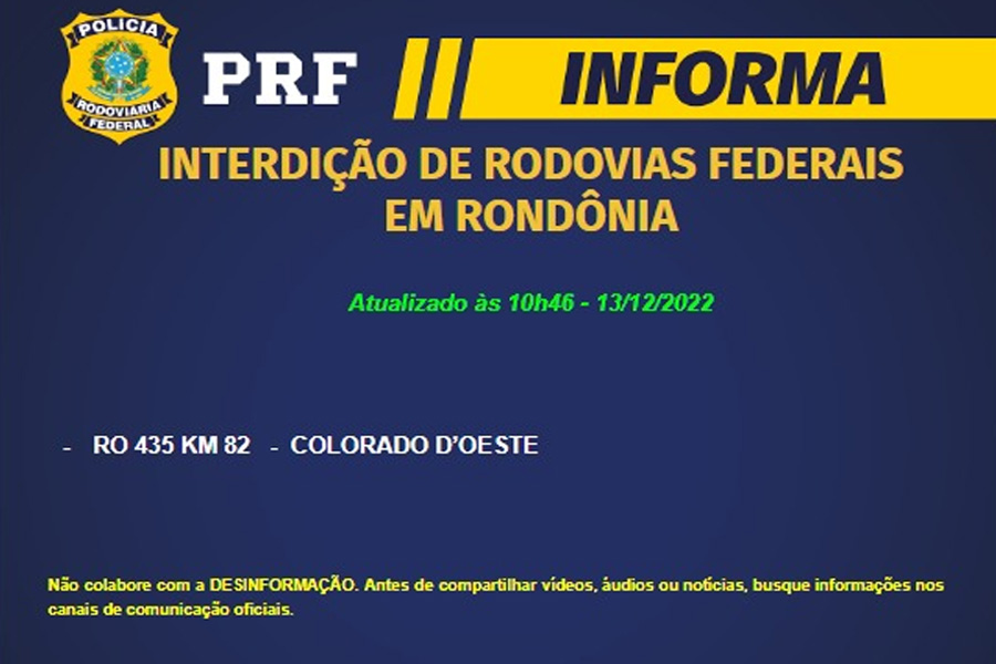 PRF diz que há somente mais um ponto de bloqueio em rodovias federais em Rondônia - News Rondônia