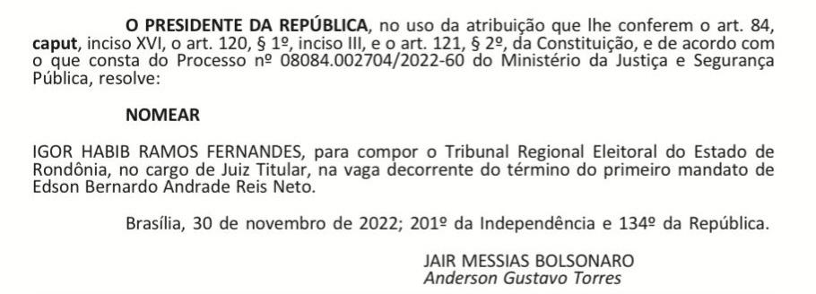 Dr. Igor Habib é nomeado Juiz Eleitoral do TRE-RO - News Rondônia