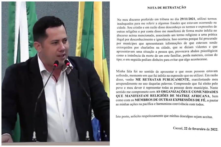 Federação dos cultos religiosos não aceita desculpas do vice-presidente da Câmara de Vereadores de Cacoal - News Rondônia