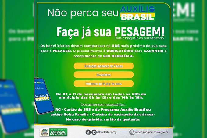 SEMUSA comunica que beneficiários do Auxílio Brasil devem fazer pesagem para evitar o bloqueio - News Rondônia