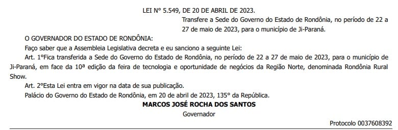 Marcos Rocha muda a sede do Governo de Rondônia para Ji-Paraná - News Rondônia