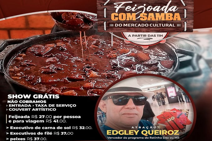 Feijoada com Samba do Mercado Cultural terá atração de Edgley Queiroz - News Rondônia