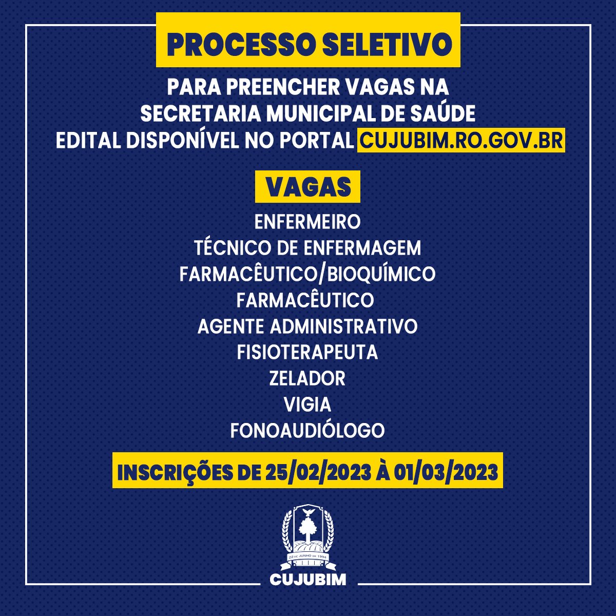 Prefeitura de Cujubim realiza Processo Seletivo para atender Secretaria de Saúde - News Rondônia
