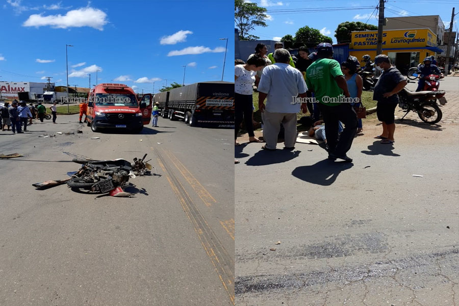 Jaru - Caminhão de concreto passa por cima de uma motocicleta na BR 364 e quase ceifa a vida de uma jovem - News Rondônia