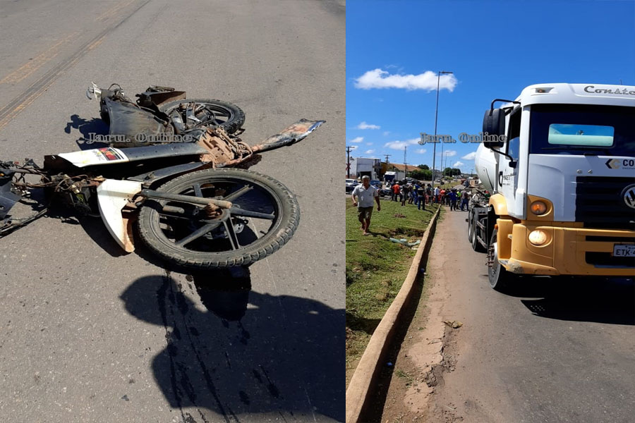 Jaru - Caminhão de concreto passa por cima de uma motocicleta na BR 364 e quase ceifa a vida de uma jovem - News Rondônia