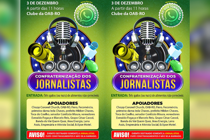 Festa dos Jornalistas é hoje, sábado (03/12), com patrocínio oficial do chopp Coronel Church - News Rondônia