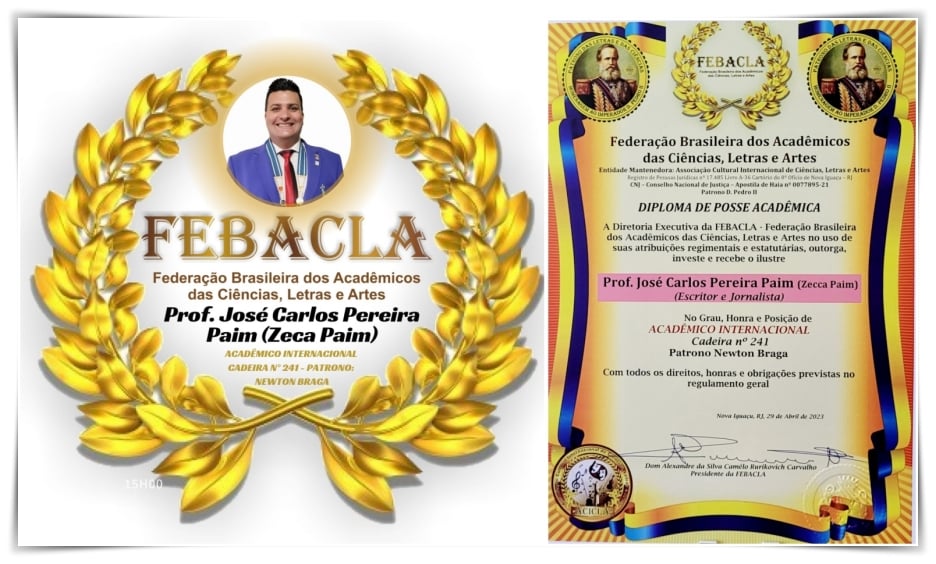Professor Zecca Paim torna-se Imortal Internacional na FEBACLA e recebe o título Doutor Honoris Causa em Educação pelo CSAEFH - News Rondônia