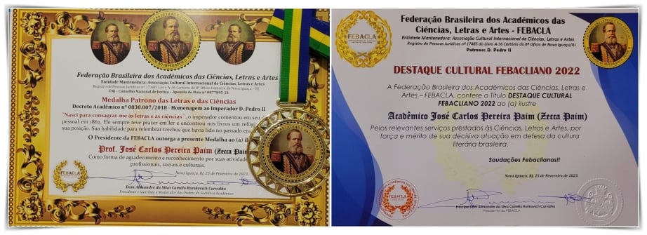 Professor Zecca Paim torna-se Imortal Internacional na FEBACLA e recebe o título Doutor Honoris Causa em Educação pelo CSAEFH - News Rondônia