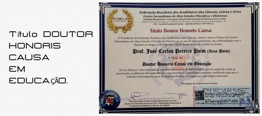 Professor Zecca Paim torna-se Imortal Internacional na FEBACLA e recebe o título Doutor Honoris Causa em Educação pelo CSAEFH - News Rondônia
