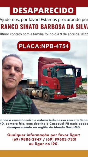 Morador de Pimenta Bueno, caminhoneiro de 43 anos está desaparecido há quatro dias e família aciona a polícia - News Rondônia