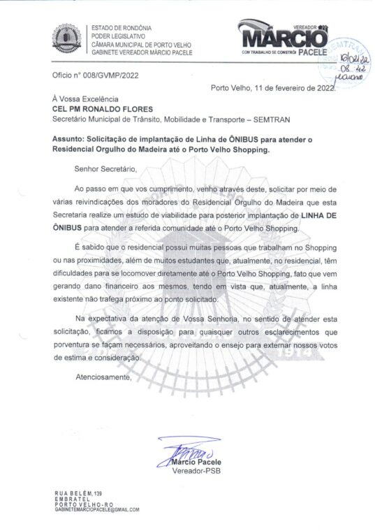 Atendendo solicitação de Márcio Pacele, Semtran implanta novas linhas de ônibus no Cristal da Calama e Orgulho do Madeira - News Rondônia