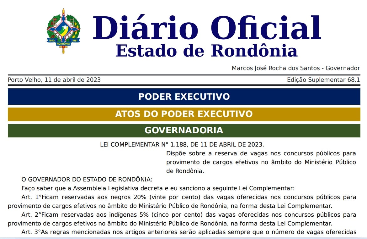 Lei autoriza reserva de vagas para negros e indígenas em concursos do Ministério Público de Rondônia - News Rondônia