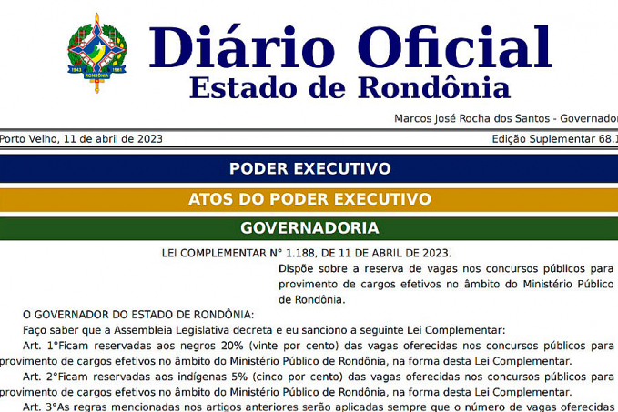 Lei autoriza reserva de vagas para negros e indígenas em concursos do Ministério Público de Rondônia - News Rondônia