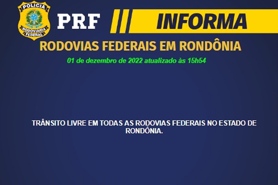 PRF afirma que 100% das rodovias federais em Rondônia estão liberadas - News Rondônia