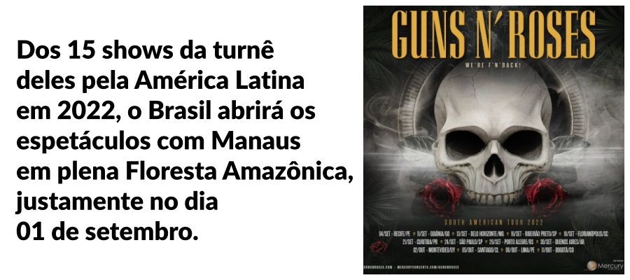 Guns N' Roses: banda chega a Manaus no dia 01 de setembro; a bordo de um Boing 747, músicos prometem lotar o Arena da Amazônia - News Rondônia
