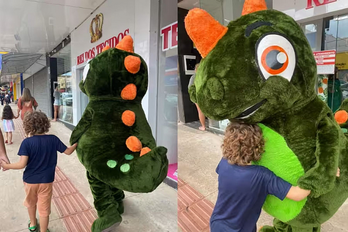 Homem vestido de dinossauro acalma garoto autista em crise - News Rondônia