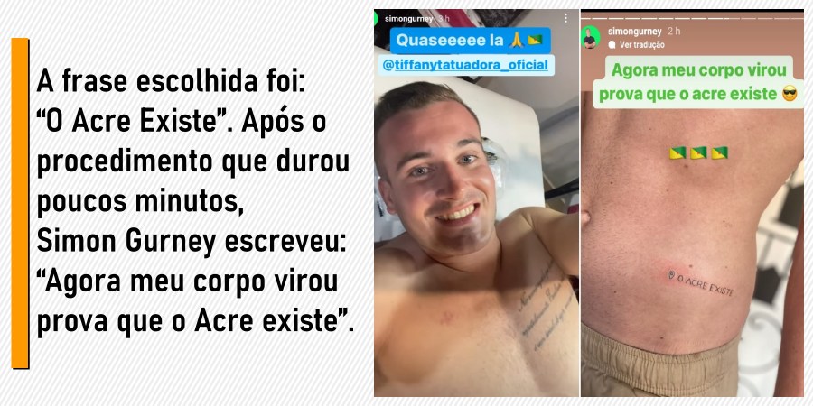 Simon Gurney cumpre promessa de tatuar o próprio corpo em homenagem ao Acre - News Rondônia
