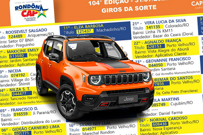 Saiu para Vilhena o Jeep Renegade avaliado em 100 mil reais sorteado no Rondôncap de domingo, dia 31 - News Rondônia