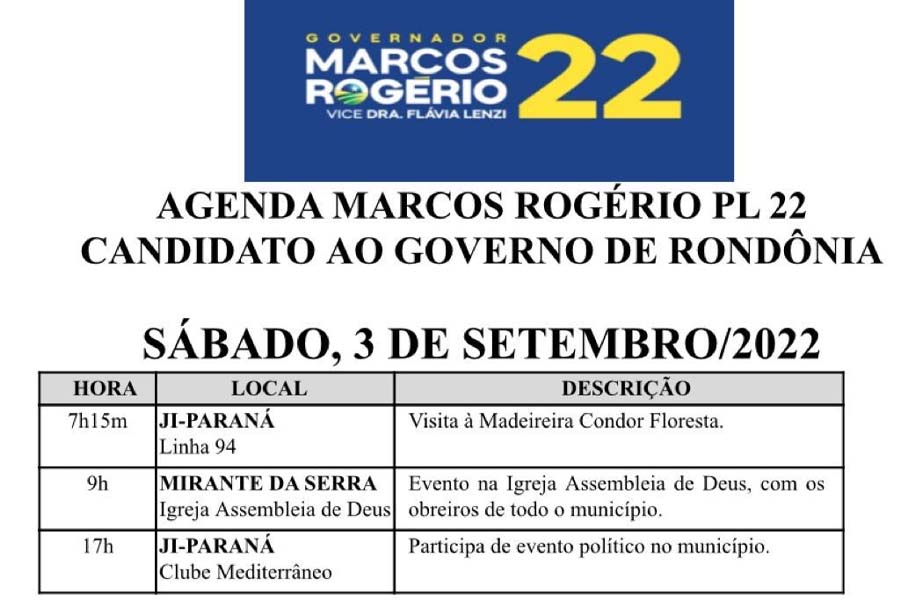 Confira agenda do candidato a Governador, Marcos Rogério - News Rondônia