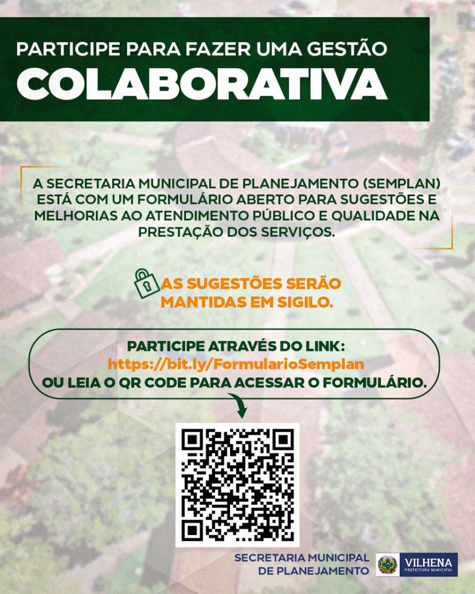 VILHENA: Semplan disponibiliza formulário para população apontar melhorias nos serviços da secretaria - News Rondônia