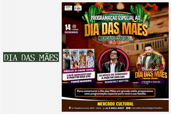 DIA DAS MÃES - Será comemorado no Mercado Cultural de Porto Velho - News Rondônia