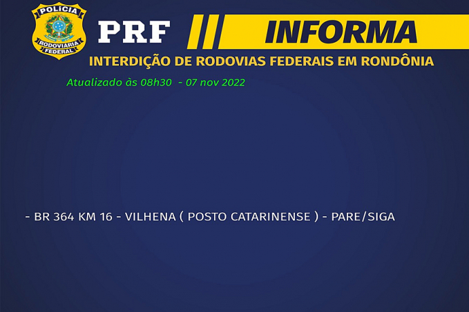 PRF informa que há um ponto de interdição em Vilhena com formato de pare e siga - News Rondônia