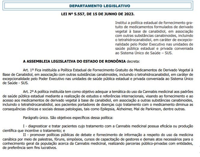 Virou lei em Rondônia: Projeto que institui distribuição gratuita de medicamentos à base de canabidiol - News Rondônia