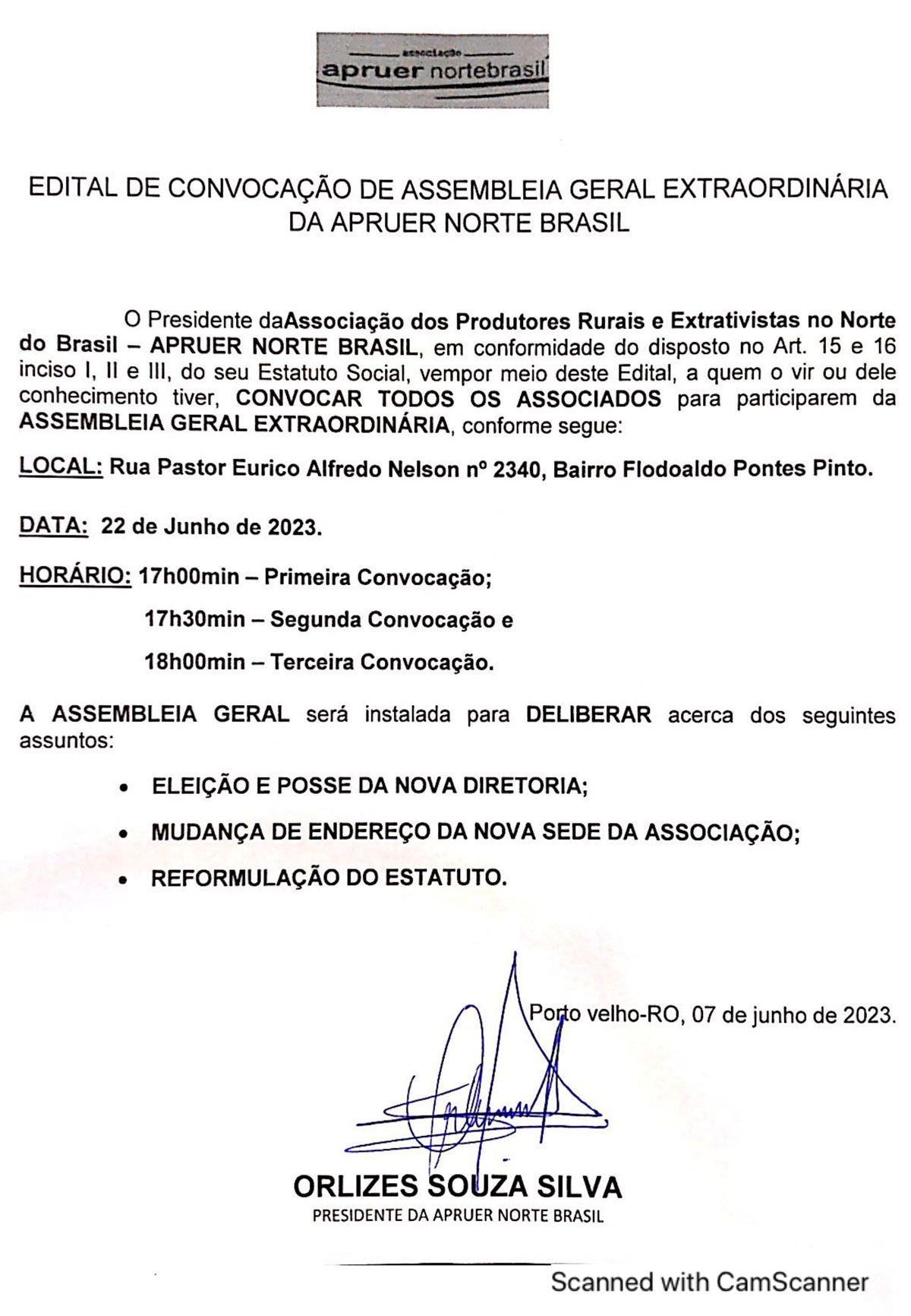 Edital de Convocação: Assembleia Geral Extraordinária da APRUER NORTE BRASIL - News Rondônia