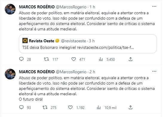Após Bolsonaro ser inelegível, senador dispara: 'Considerar isento de críticas o sistema eleitoral é uma atitude medieval' - News Rondônia