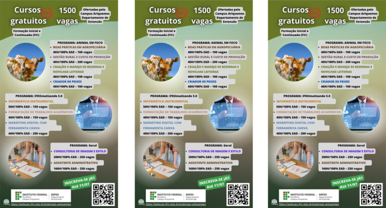 1,5 mil vagas abertas em cursos de curta duração no IFRO Ariquemes