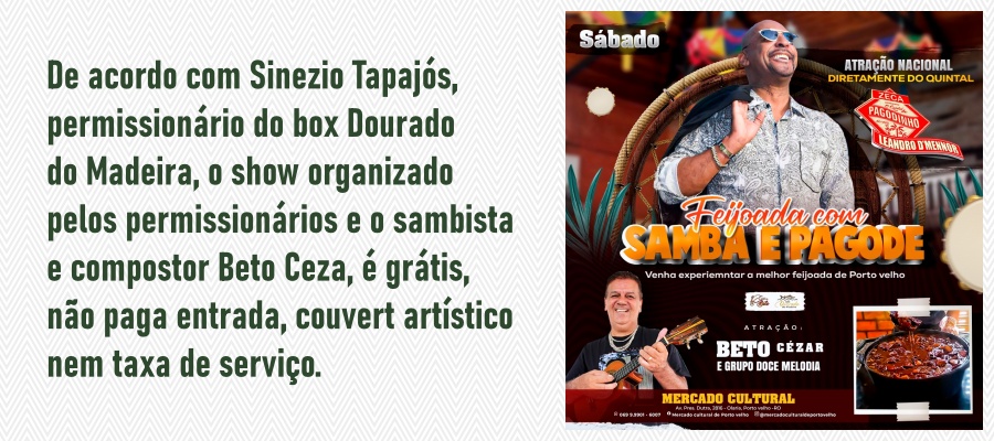 FEIJOADA - Leandro D'Mennor, do "Quintal do Zeca Pagodinho", é atração do Mercado Cultural de Pvh - News Rondônia